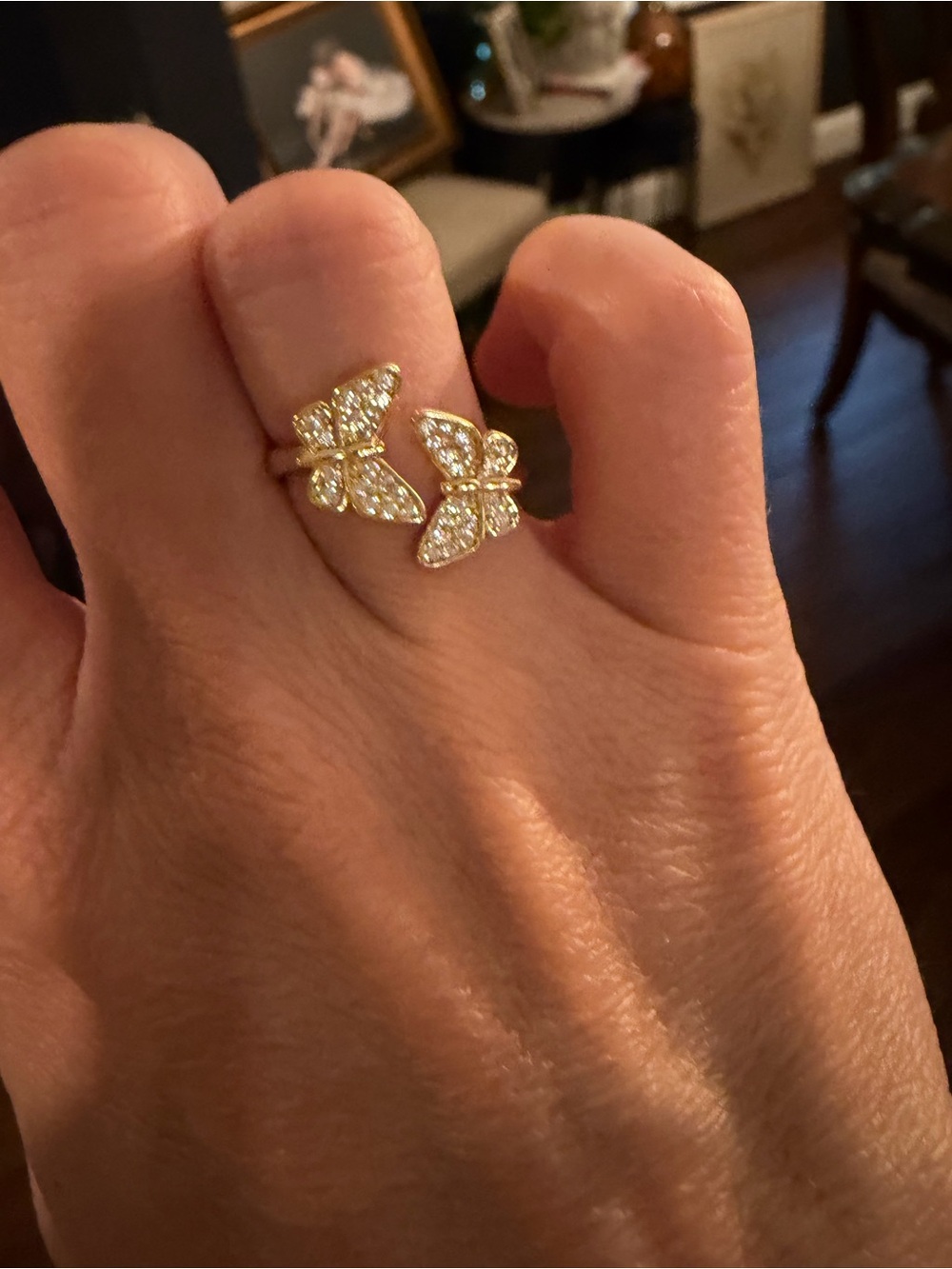 Gold Butterfly Crystal Open Ring - Women's Jewelry